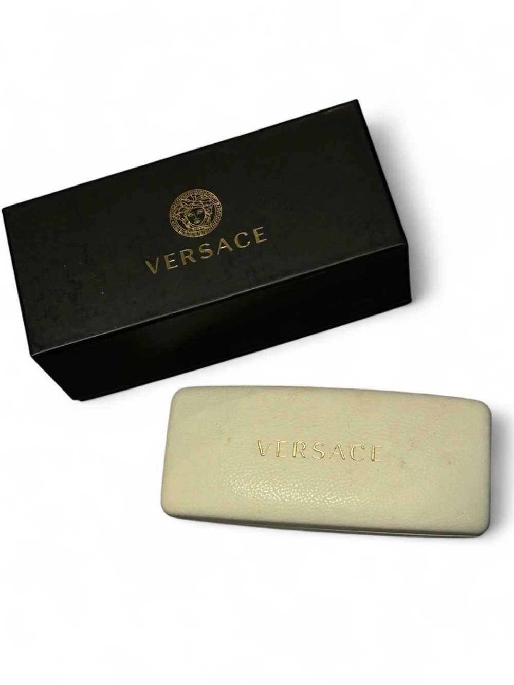 Versace Cream Eyewear Case with Black Branded Box Broken